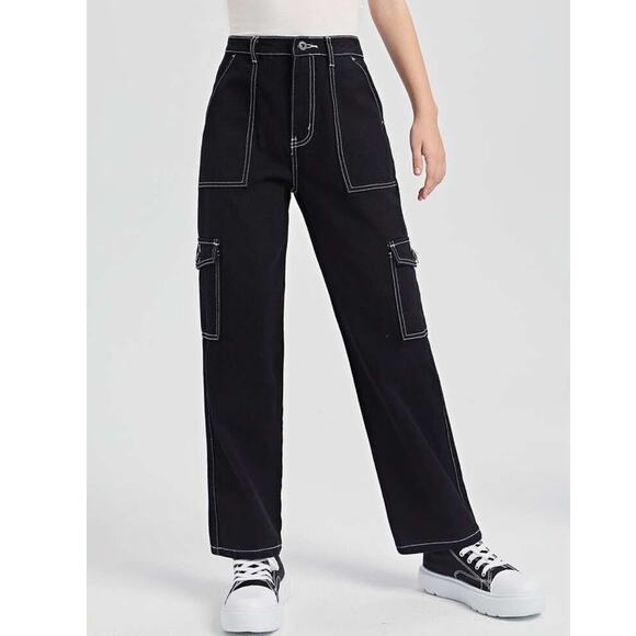 Shein Black Jeans Cargo Pants Jeans High Rise 90s Fit Mom Jeans Medium 28" - Picture 2 of 9